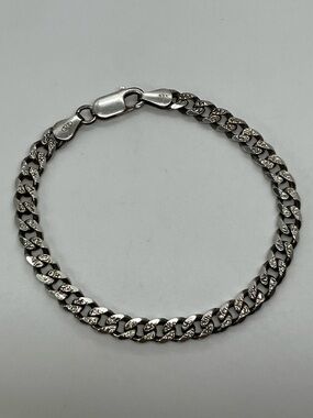 Vtg 925 Sterling Silver Chunky Textured Curb Chain Italy Bracelet | 7”